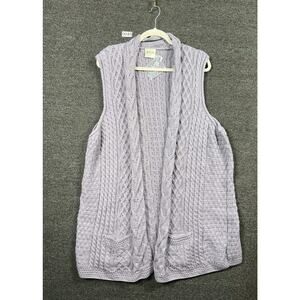 Kilronan Knitwear Ireland 100% Merino Wool Open Front Cardigan Long Vest Sz XXL